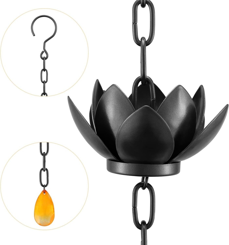 Rain Chain with Adapter, 8.5ft Adjustable Lotus Rain Catcher Chain for Gutter...