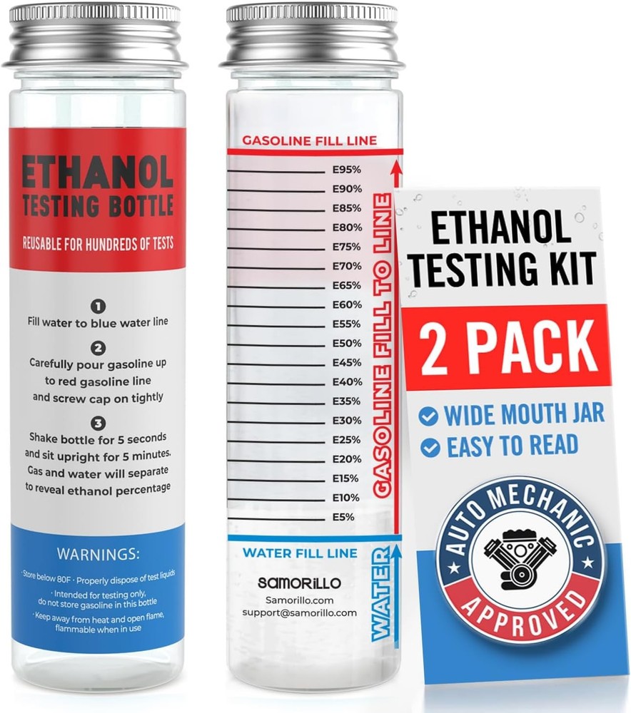 Reusable Ethanol Testing Kit - 2-Pack E85 Fuel Test Bottle, Wide Mouth