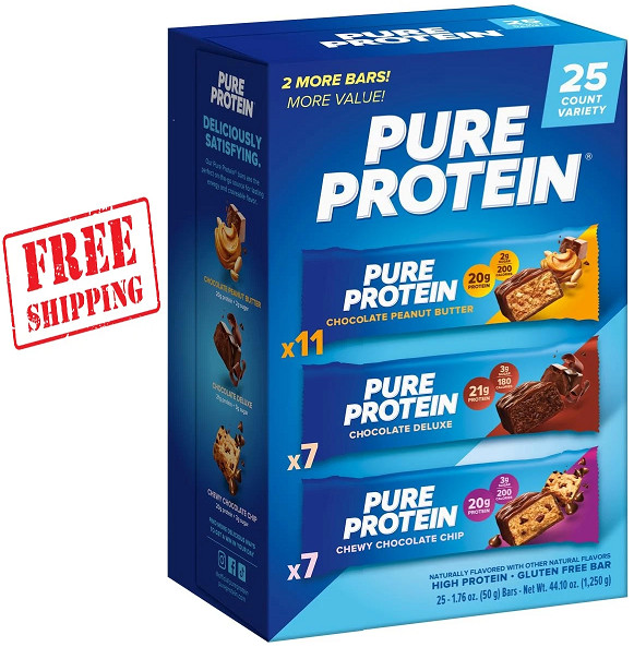 Pure Protein Bar, Variety Pack, 1.76 oz, 25-pack