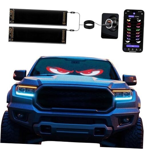 2 Pack LED Eyes for Car Windshield 14.56"x3.62", Programmable Animated Black