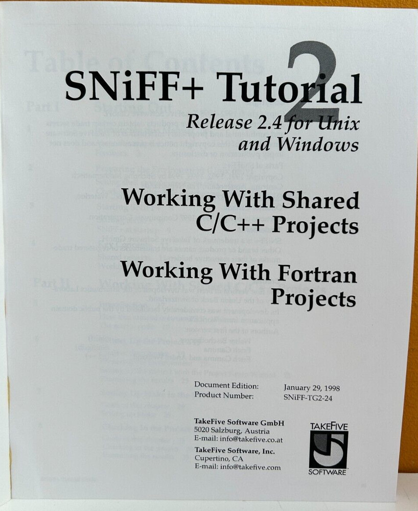 Integrated Systems SNiFF-TG2-24 1998 pRISM+ SNiFF+ Tutorial Release 2.4 Manual.