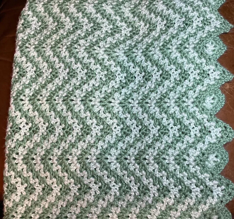 Baby Blanket Gender Neutral Handmade  Chevron Pattern Scalloped Edging Beautiful