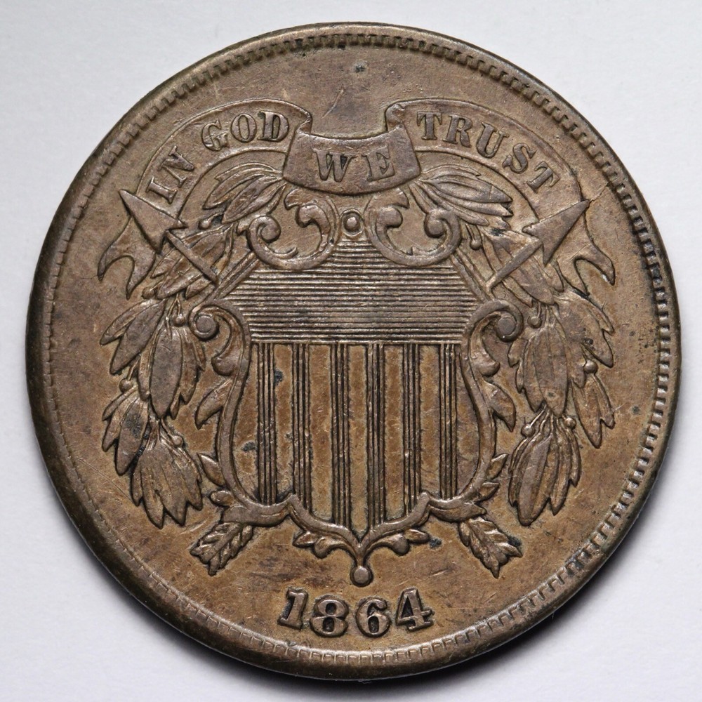 1864 Two Cent Piece CHOICE AU+ E225 JLT