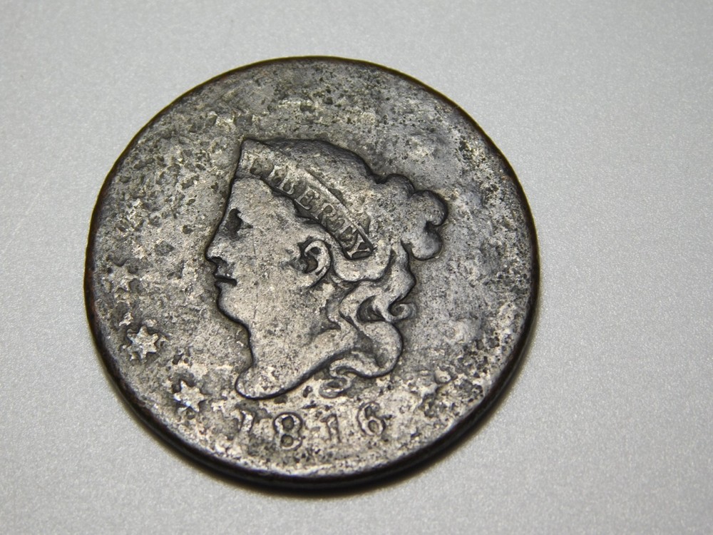 OLD US COPPER COINS 1816 CORONET HEAD LARGE CENT