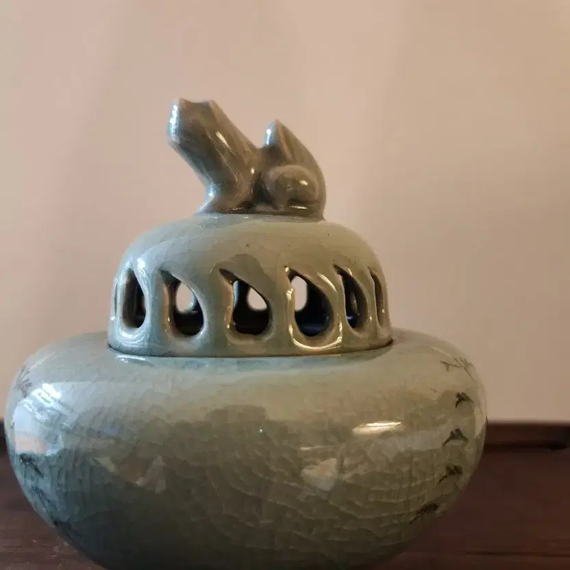 Artist Celadon Incense Burner Lotus Pattern, 11.2cm