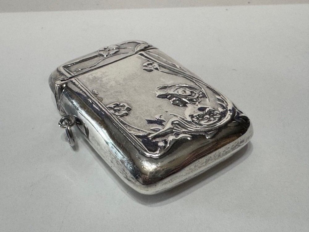 Antique Sterling Silver Repousse Rectangular Etui Art Nouveau for Chatelaine