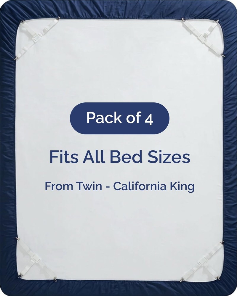 Bed Sheet Holders Adjustable Elastic Fasteners with Metal Clips Sheet Clips...