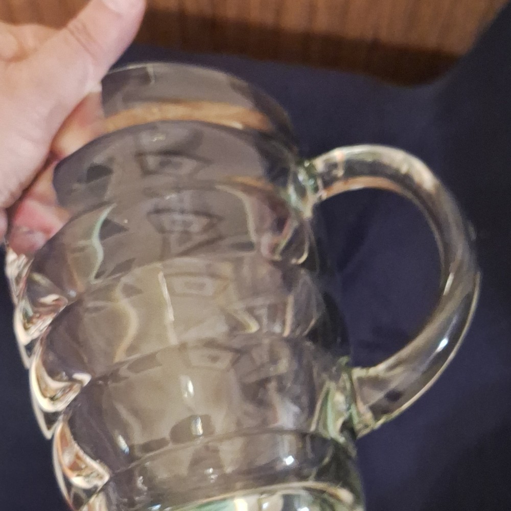 Clear Glass Pitcher Ribbed Design Round Shape Glossy Finish Solid Pattern Handle