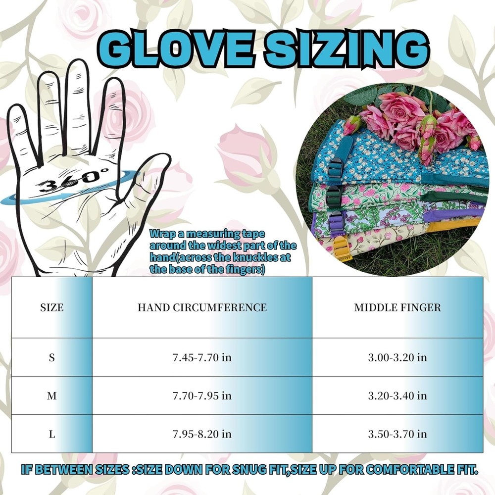 Adjustable Floral Pattern Gardening Gloves with Touchscreen Compatibility, Large