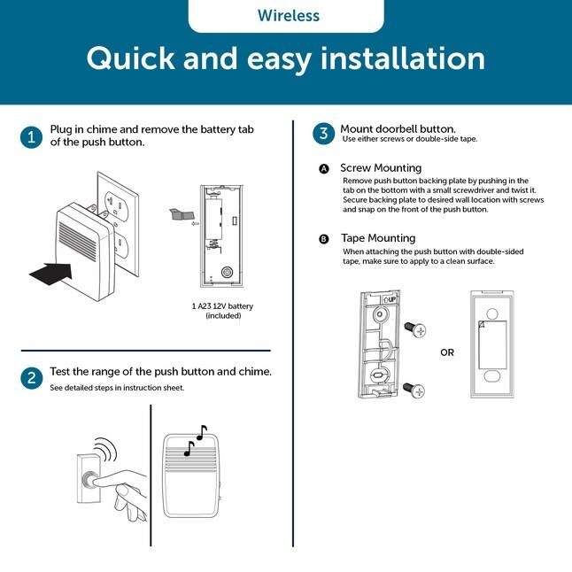 Wireless Doorbell Kit Sensor 3 Melodies, plug-in Utilitech EASY INSTALL