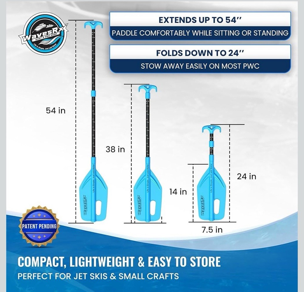 Telescoping Paddle with Docking Hook & Depth Gauge - Adjustable 24" to 54" Colla
