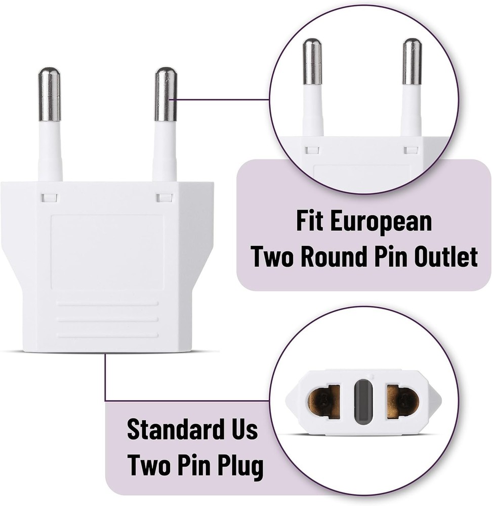 Bates 10-Pack European Plug Adapters - Lightweight & Reliable Travel Solution