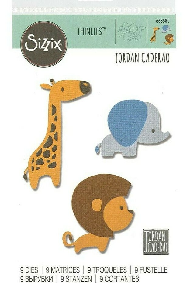Baby Jungle Animals Sizzix Thinlits Thin Metal Die Set 663580 NEW! Lion Elephant