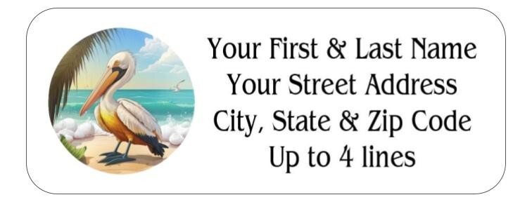 150 Pelican Bird on Beach Mailing Return Address Labels Personalized