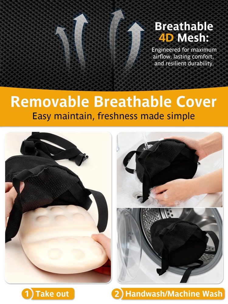 Adjustable Car Seat Lumbar Support Pillow Dual Straps Memory Foam Lower Back ...