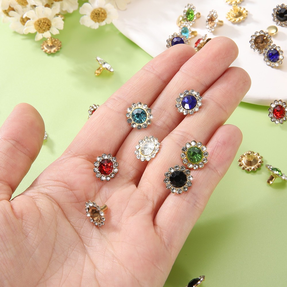 100 Set Rhinestone Rivets Studs 11mm Crystal Rivets Sun Flower Studs Light Blue