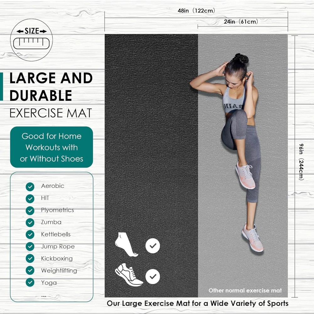 Extra Durable Large Exercise Mat for Home Gym - Non-Slip & Shoe-Friendly