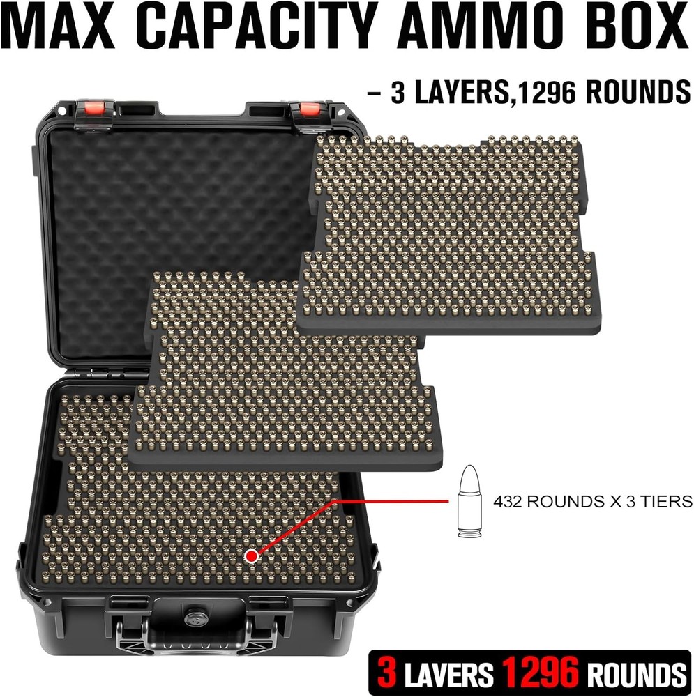 9mm Ammo Box Storage Case: Waterproof Ammo Case Organizer, Durable Ammunition Ca
