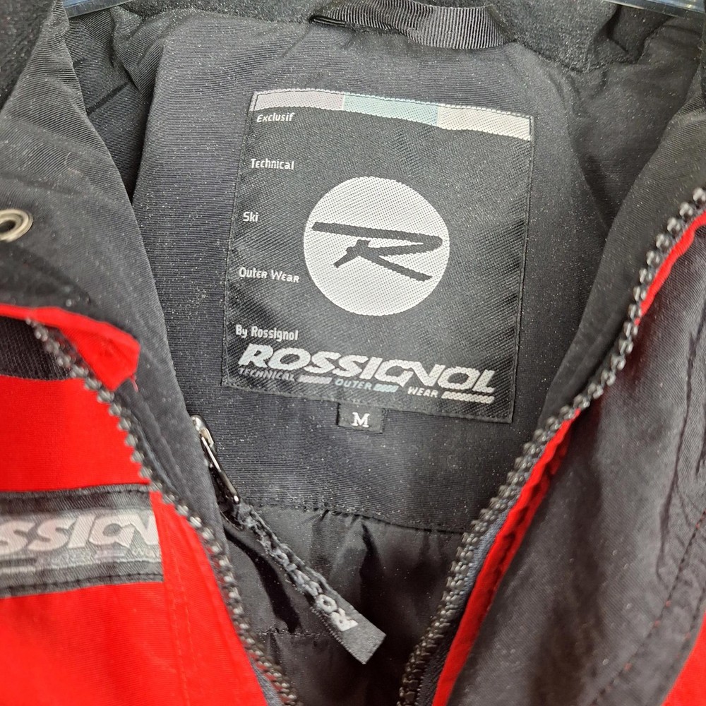 Rossignol Womens Ski Jacket Size Medium Red Black White Lined Hood Under Collar