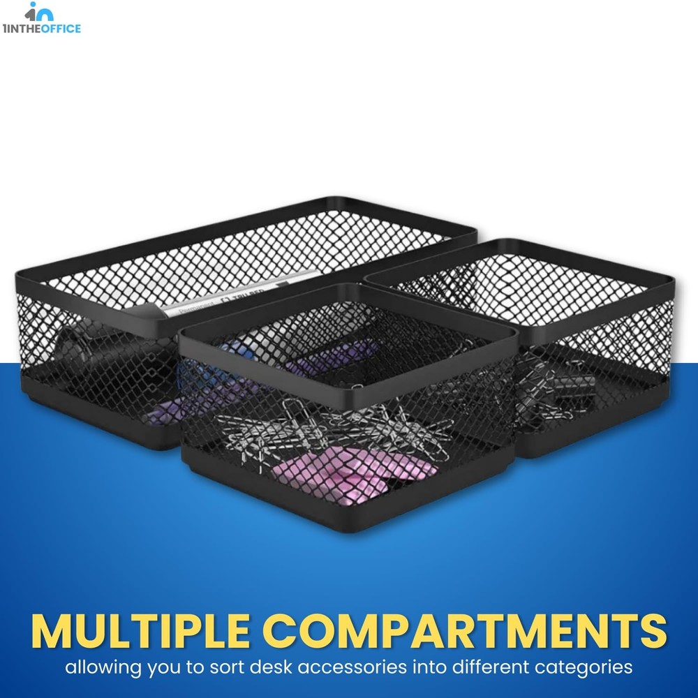 Mesh Collection Desk Drawer Organizer Tray 3 Compartment - Stackable, Matte B...