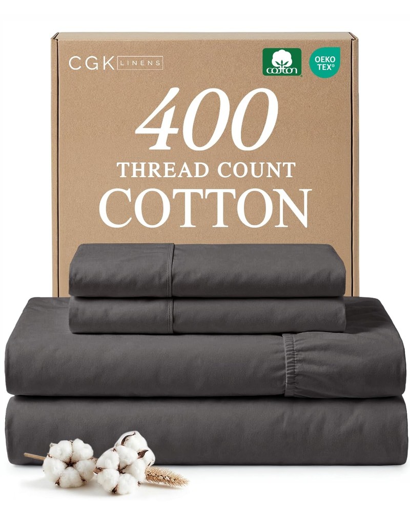 Full Sheet Set - 100% Cotton Sheets - 4 Piece Full Size Cotton Bed Set with D...