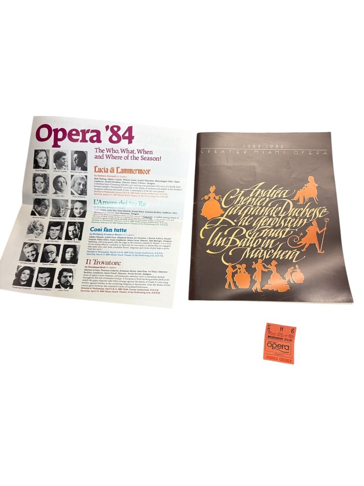 Greater Miami Opera 1982 1983 Andrea Chenier Program + Ticket Stub