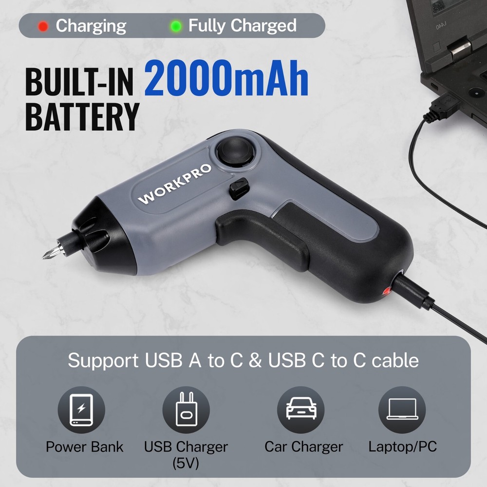 WORKPRO Electric Cordless Screwdriver w/Offset Driving Shaft 3.6V w/22PCS Bits
