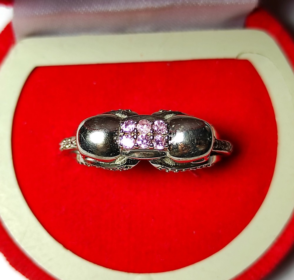 Solid Double Skull Face With Light Pink Sapphire In Real 925 Solid Silver Ring