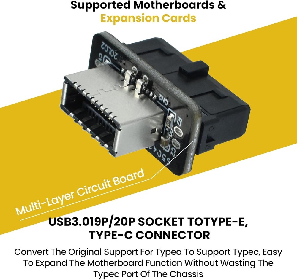 USB 3.2 Gen 1 to 2 Header Adapter, Internal Vertical Black