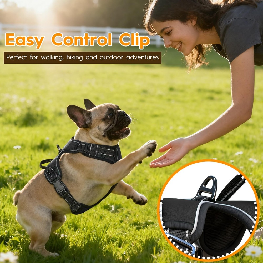 No Pull Dog Harness, No Chock Reflective Adjustable Soft Padded Pet Vest with...