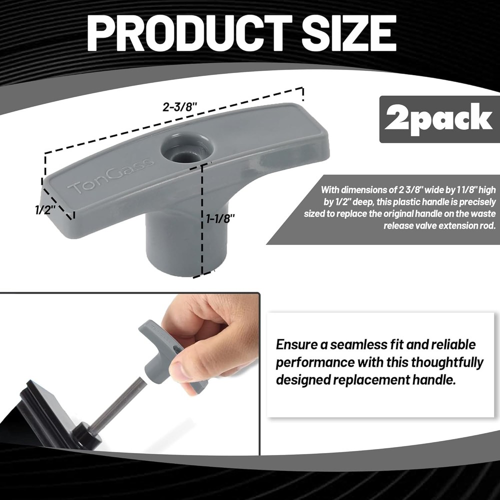 TonGass (2-Pack, Grey RV Waste Valve Handle Replacement for Extension Gray