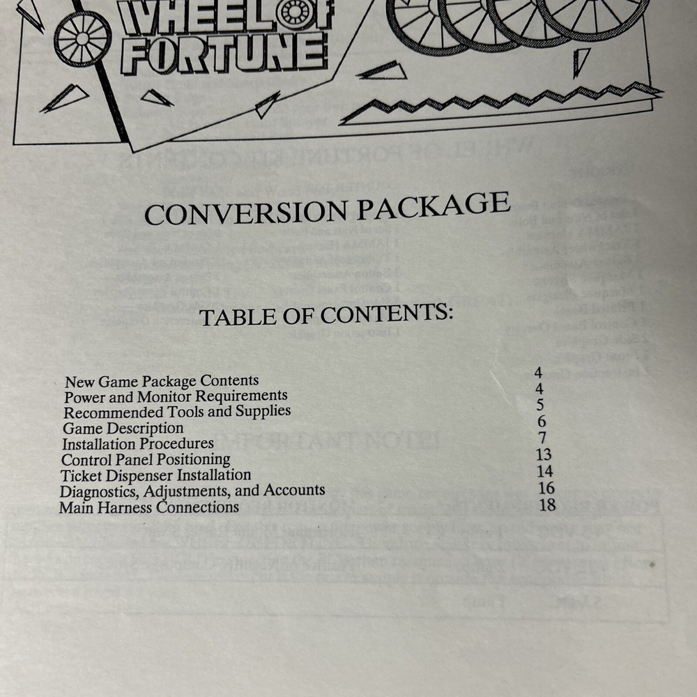 WHEEL OF FORTUNE GAME TEK arcade game manual