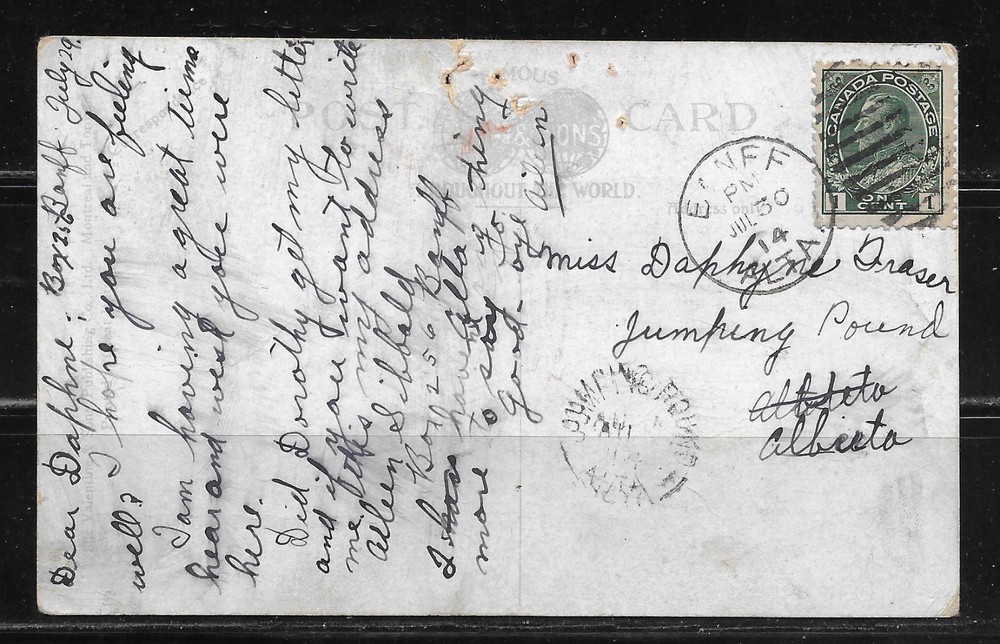 Canada AB Alberta - Jumping Pound 1914 Split Ring Cancel Card - Closed 1949