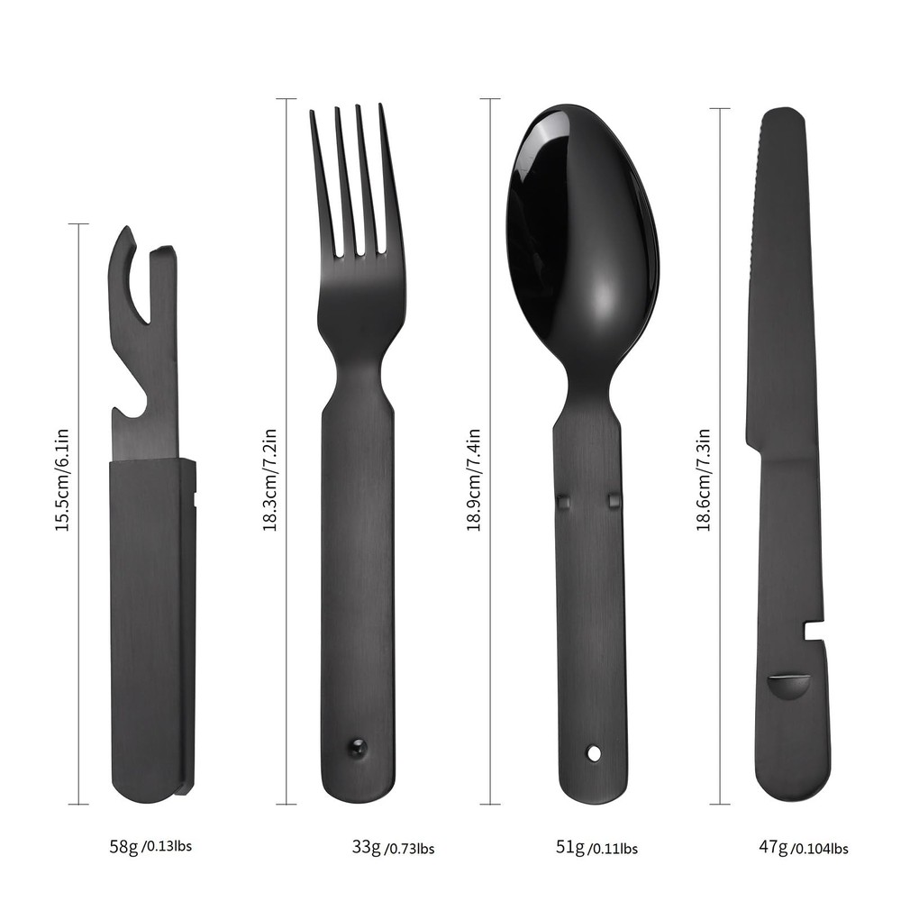 A · HOUSEWARE Portable Silverware Black Flatware Camping Cutlery Stainless St...