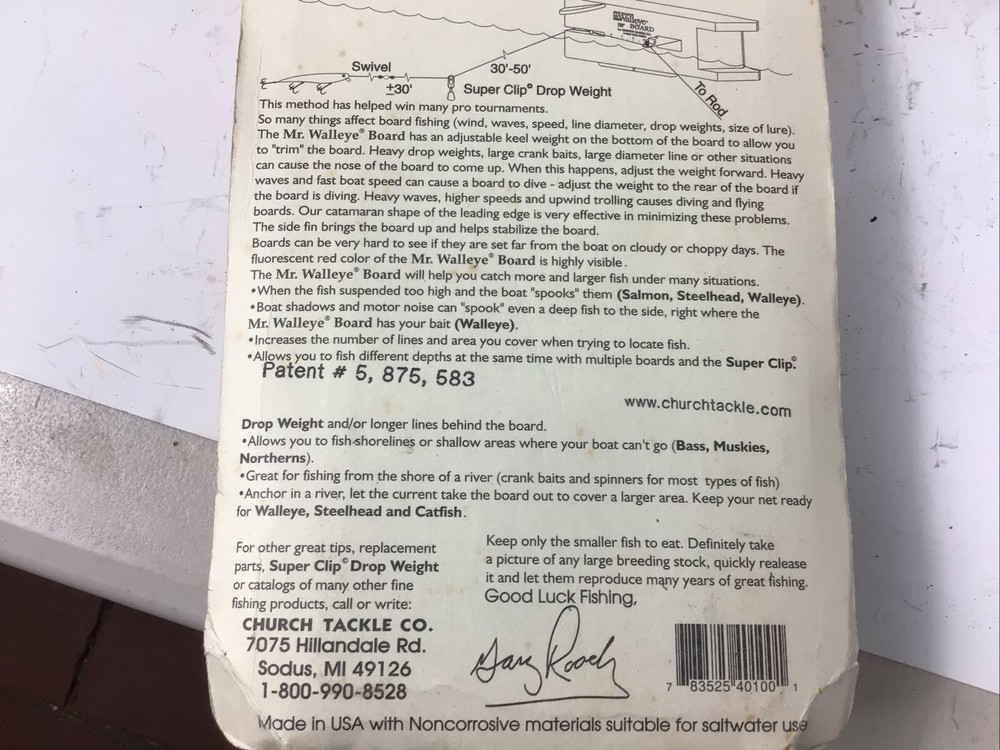 Churches Tackle Gary Roach's MR Walleye Boards Right Side, Unopened