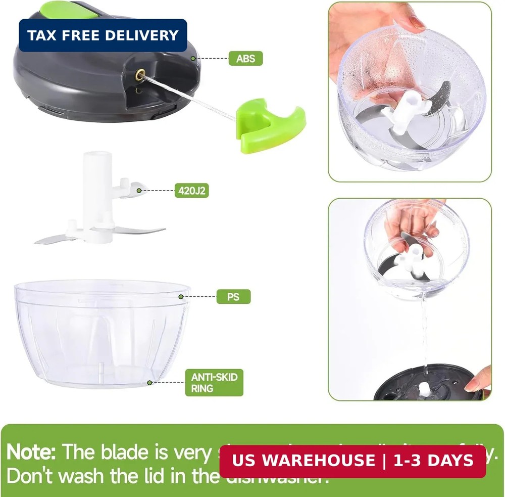 Manual Food Processor Vegetable Chopper, Portable Hand Pull String Garlic Mincer