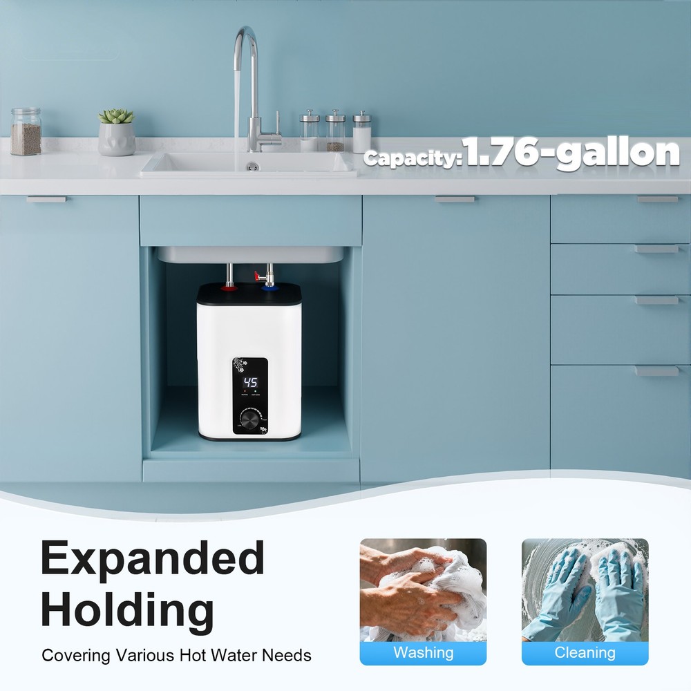 8L Rectangle Electric Mini Tank Water Heater Instant Hot Water Heater 1500WUS