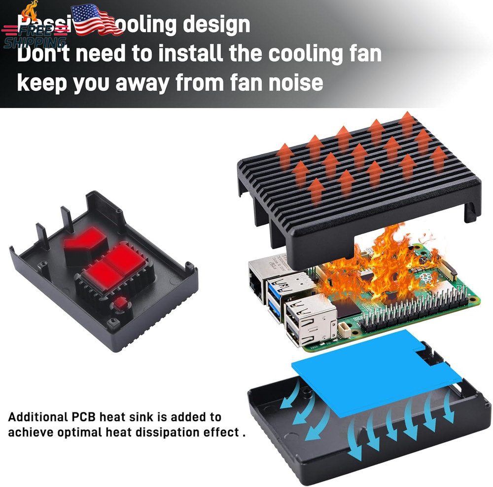 Geeekpi Aluminum Case for Raspberry Pi 5, Passive Cooling Case with Cooling Colu