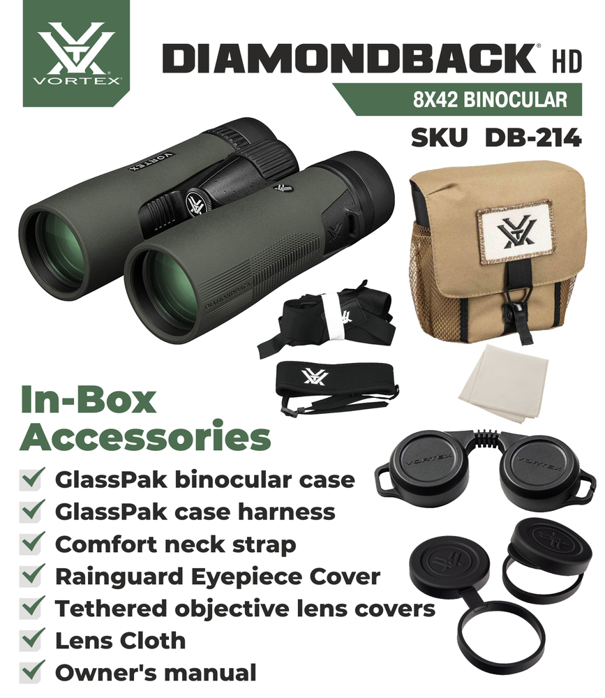 Vortex Optics DB-214 Diamondback HD 8x42 Binocular with Free Hat Bundle