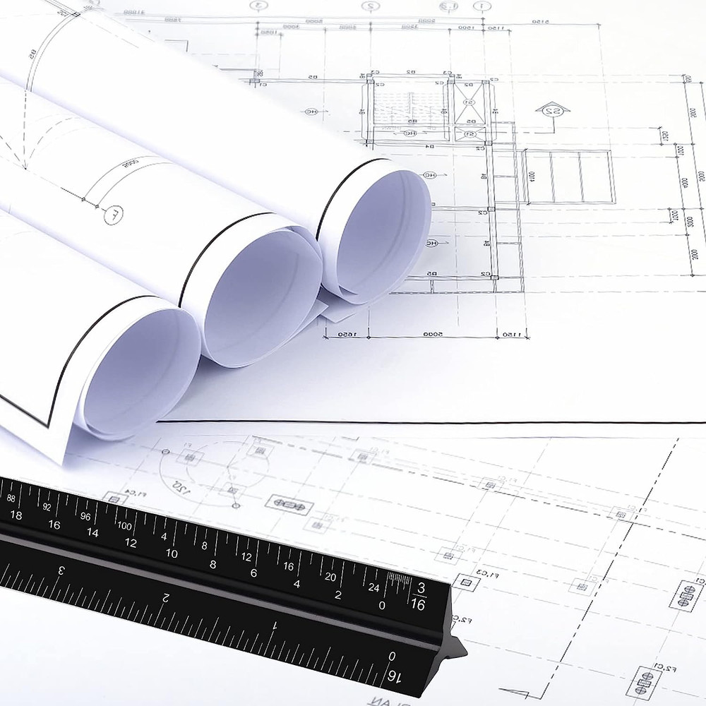12" Architectural Scale Ruler, Aluminum Scale, Triangular Ruler, Scale Ruler for