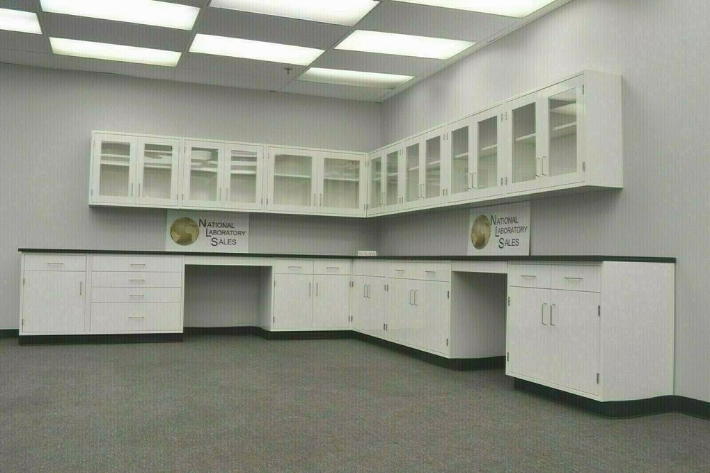 28' Base & 24' Upper Laboratory L Cabinet Group  w/ Countertops & Desks / E2-328