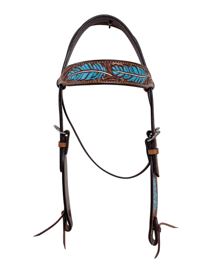 Scott Thomas Western Browband Headstall- Feather Painted & Tooled Leather HBB41