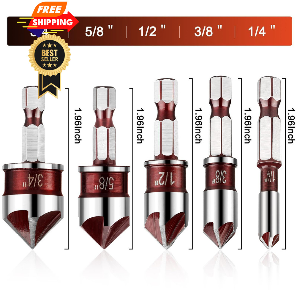 Pylevemv 5Pcs Countersink Drill Bit Set, Premium with One Size