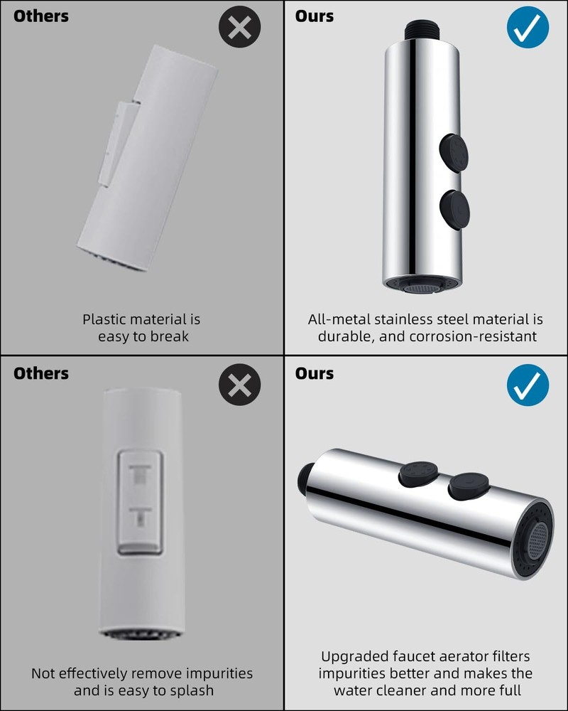 Metal Pull Down Kitchen Faucet Head Replacement,2 Function Sink Faucet Head