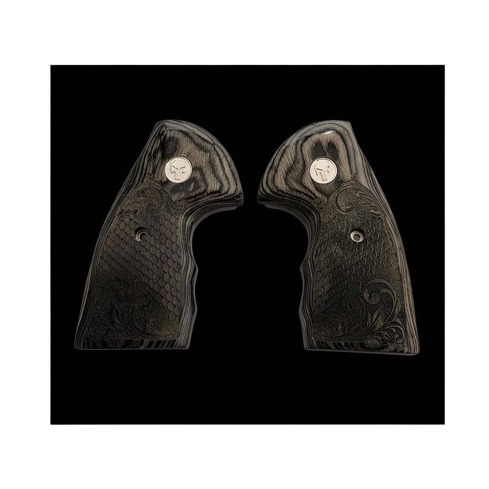 Colt Python Black Rosewood with Scrollwork and Scales Grips with Silver Punisher
