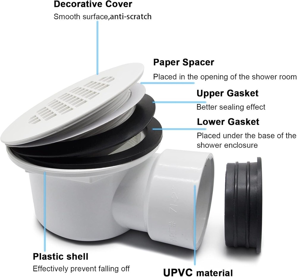 Low Profile Shower Drain,1.5"Side Outlet Drain Assembly with Perforated Strainer