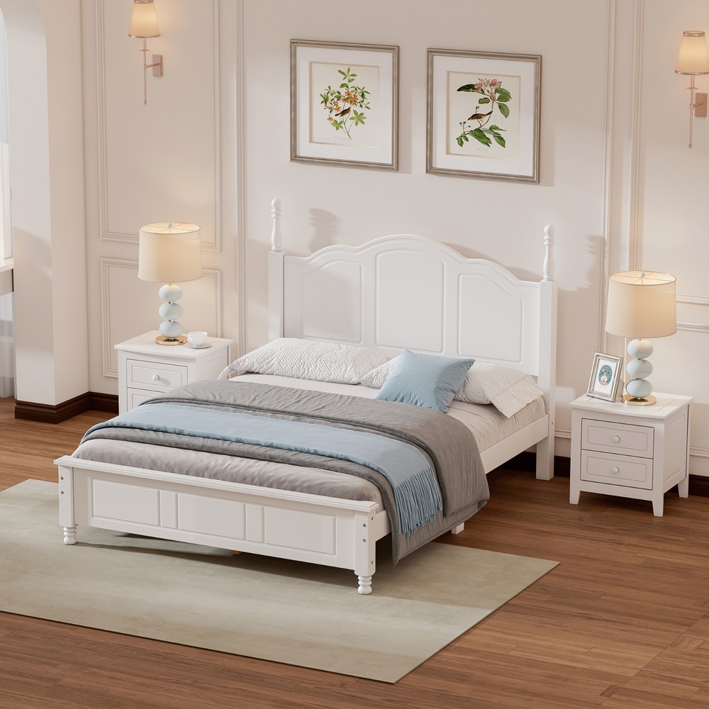 3-Piece Bedroom Set: Full Size Wood Platform Bed + 2 Nightstands