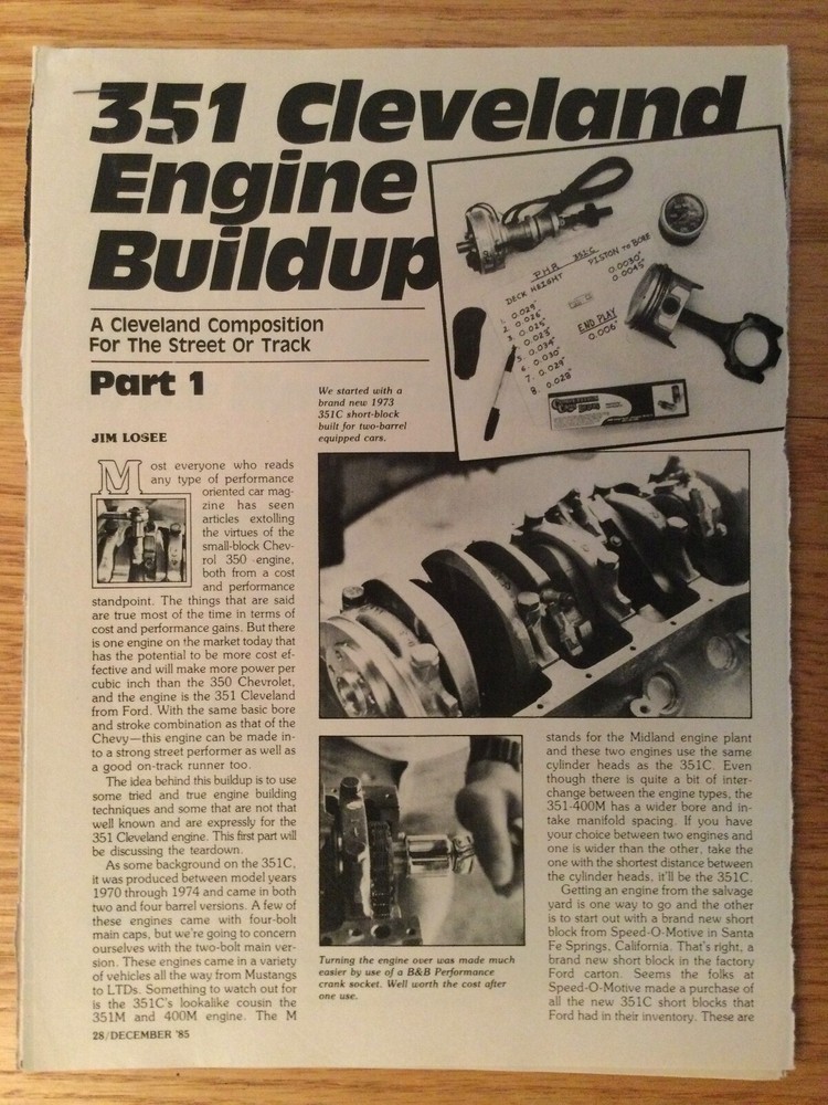 ENG191 Article Engine 351 Cleveland Engine Buildup Dec 1985 4 page