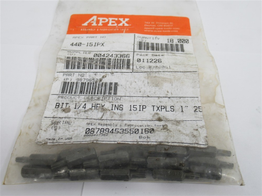Apex 440-15IPX #15 Torx Plus Insert Bits, 18 Pack