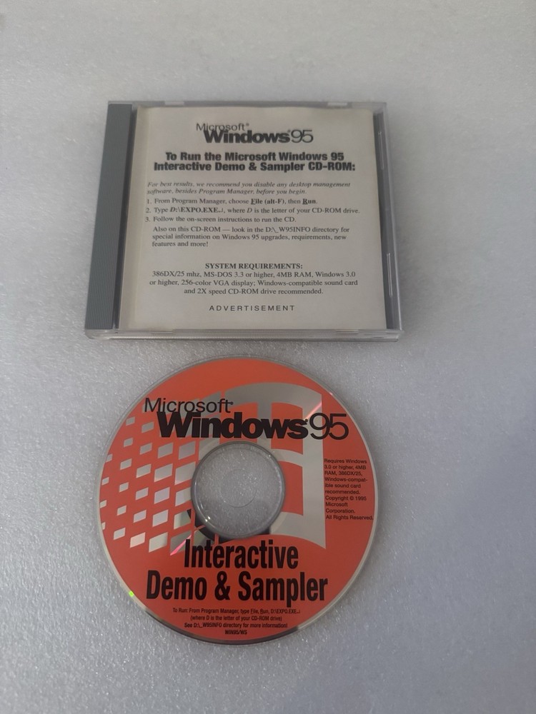 Vintage Microsoft Windows 95 Interactive Demo & Sampler Software CD